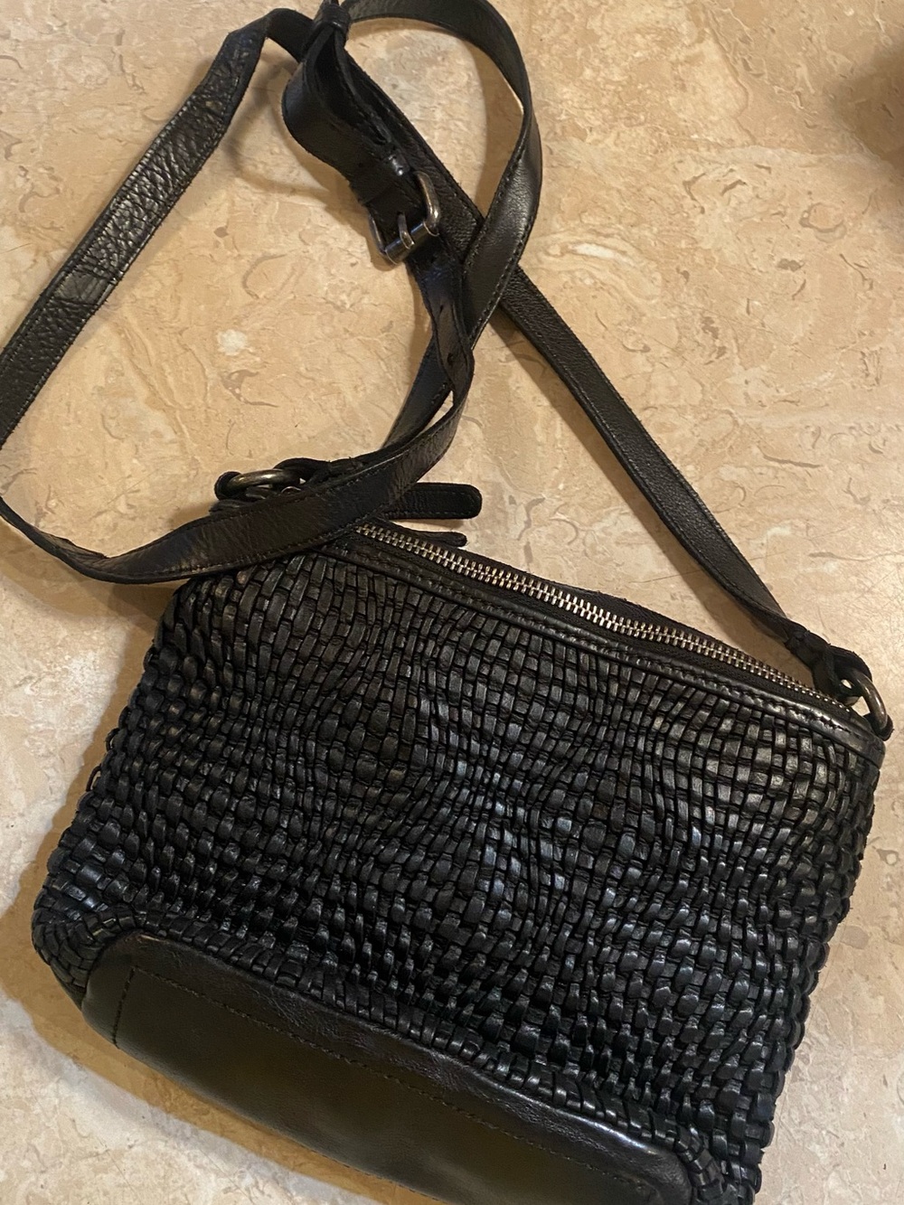 Black Woven Leather Crossbody Bag - Classic Everyday Style